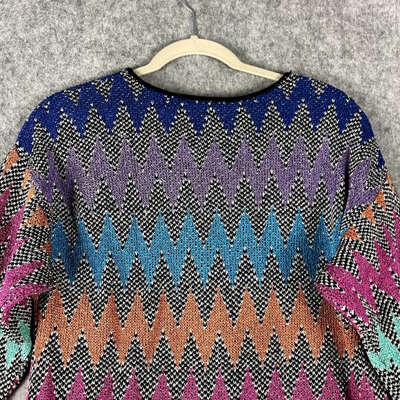 VTG French Rags Cardigan Sweater Womens 1 Small Chunky Chevron Artsy USA - Picture 9 of 12